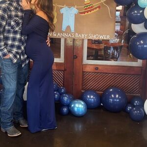 Elegant Navy Blue Off-Shoulder Maternity Dress